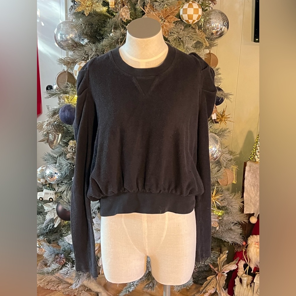 Free People Black Terrycloth Sweatshirt w/Sleeve Detail